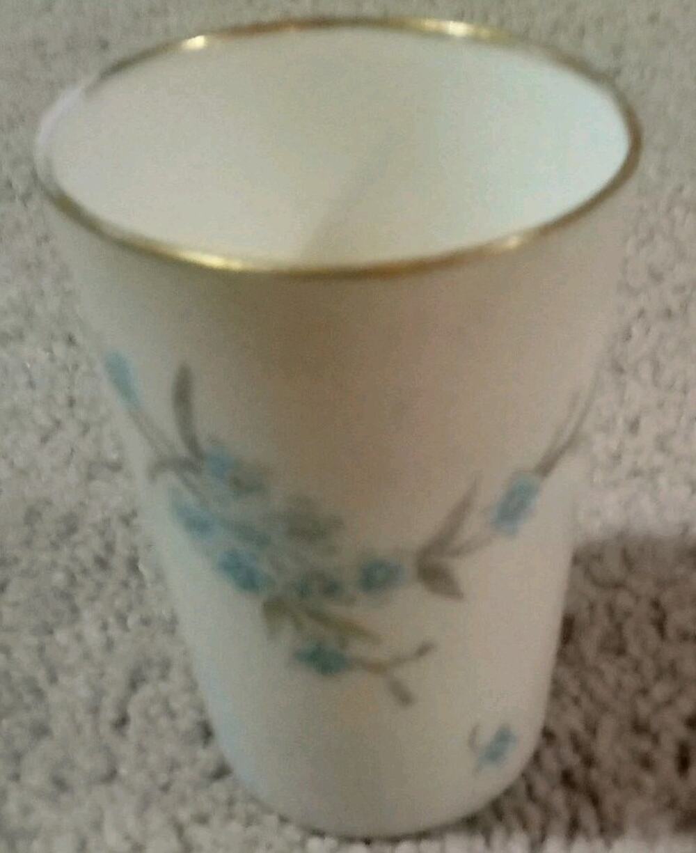 Small White Blue Floral Vase With Gold Rim